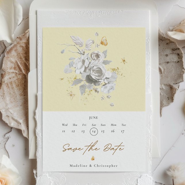 Elegant Yellow White Floral Wedding Save the Date Invitation (Creator Uploaded)