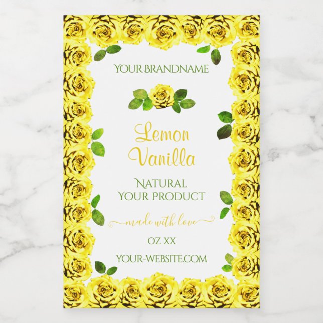 Elegant Yellow White Product Labels Blooming Roses (Single Label)