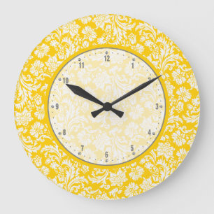 Elegant Yellow & White Vintage Floral Damasks 4 Large Clock