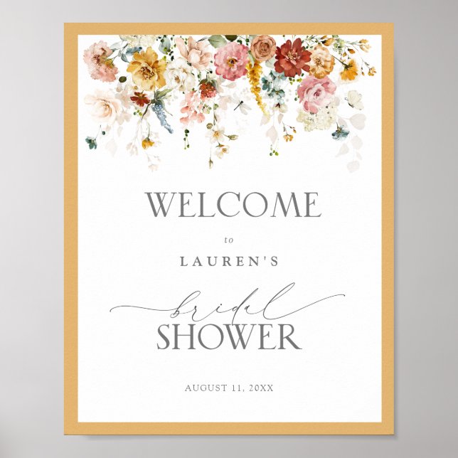 Elegant Yellow Wildflower Bridal Shower Welcome Poster (Front)