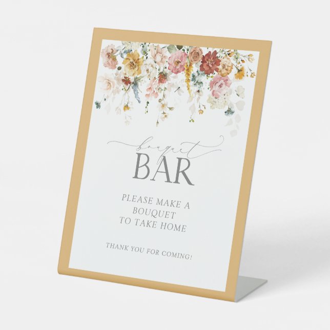 Elegant Yellow Wildflower Shower Bouquet Bar Pedestal Sign (Front)