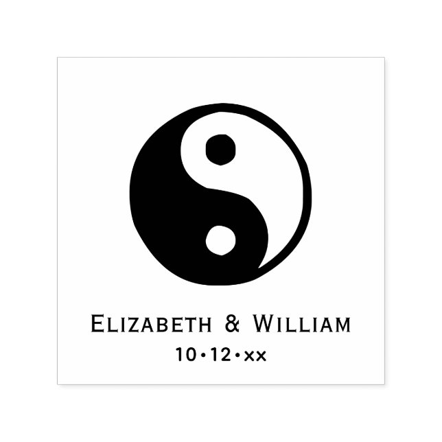 Elegant Yin Yang Symbol Love Wedding Names Date Self-inking Stamp (Design)
