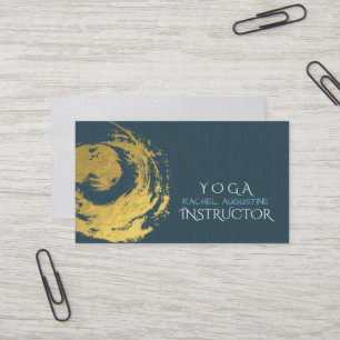 Elegant YOGA Blue & Gold ZEN Symbol Brushstrokes Business Card