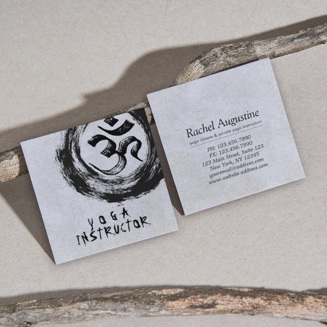 Elegant YOGA Instructor Calligraphy ZEN OM Symbol Square Business Card (Creator Uploaded)
