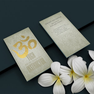 Elegant Yoga Instructor Gold Om Symbol and Mandala Business Card