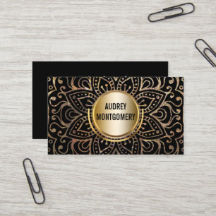 Elegant Yoga Instructor   Mandala Gold Black Boho Business Card