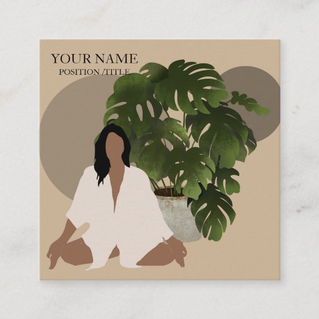 Elegant Yoga Instructor Square Business Card (Front)