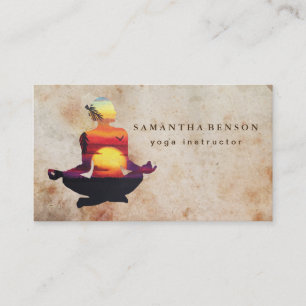 Elegant Yoga Instructor Sunset Watercolor Yoga Business Card