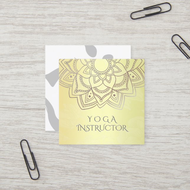 Elegant YOGA Meditation Instructor Mandala Floral Square Business Card (Front/Back In Situ)