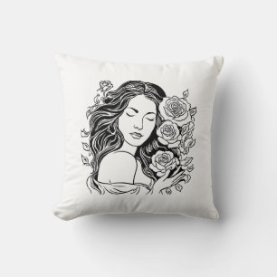 Elegant young lady woman roses throw pillow