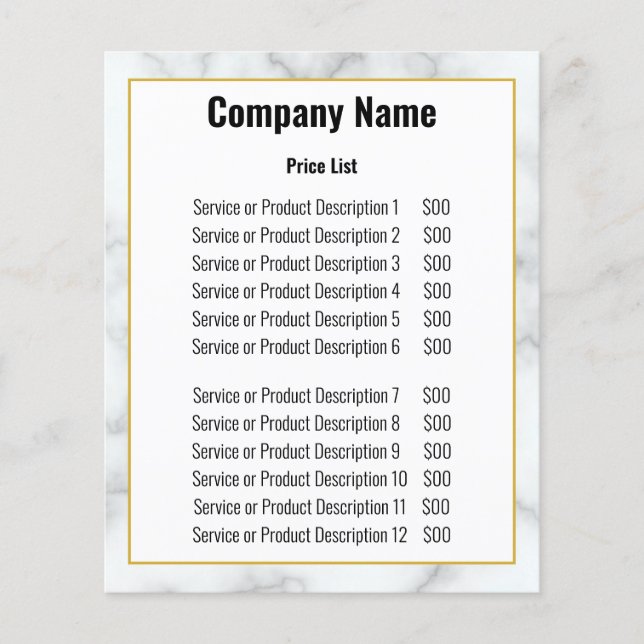 Elegant Your Logo Here Price List Flyer (Front)