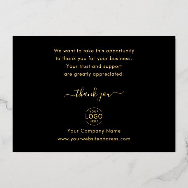 Elegant Your Own Logo Business Thank You  Foil Holiday Card (Front)