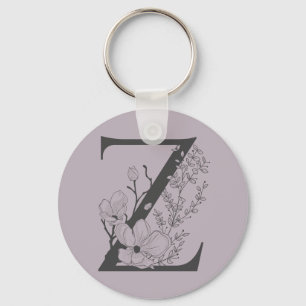 Elegant Z Boho Floral Monogram Initial Lilac Grey  Keychain
