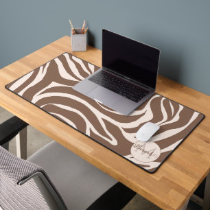 Elegant Zebra Mocha Pattern Desk Mat