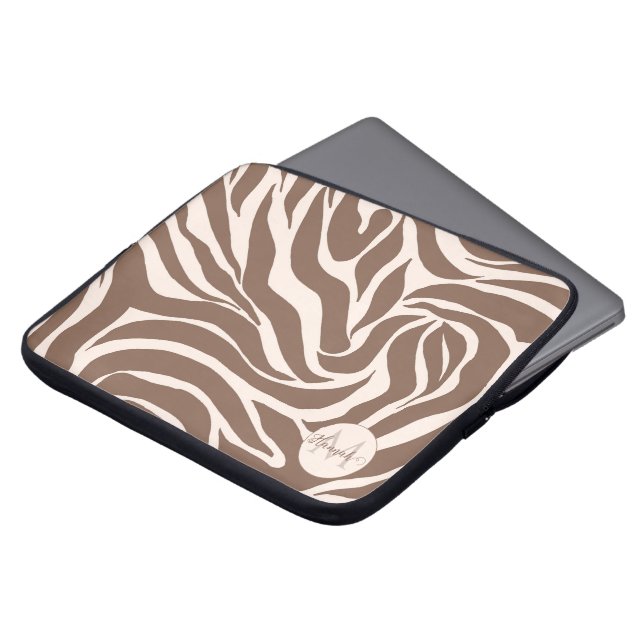 Elegant Zebra Mocha Pattern Laptop Sleeve (Front Top)