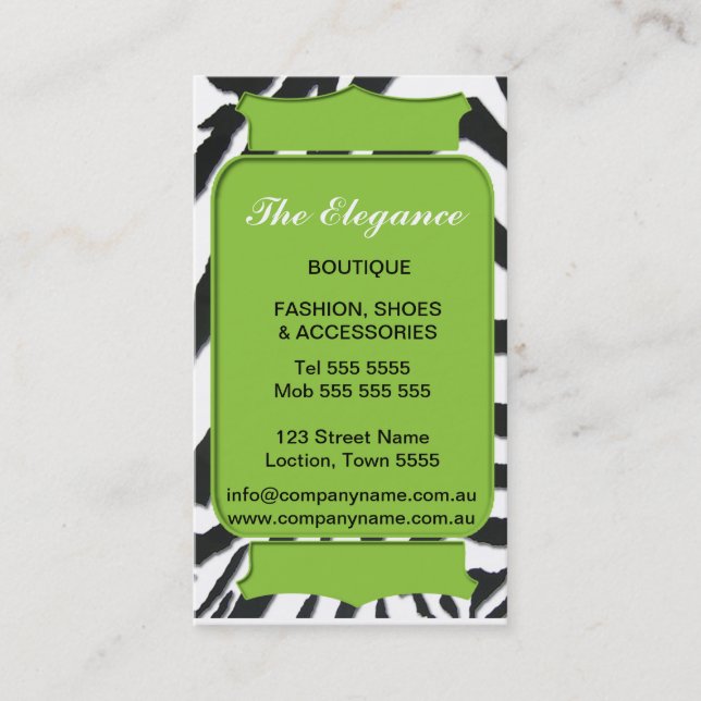 Elegant Zebra Pattern Business Card (Front)