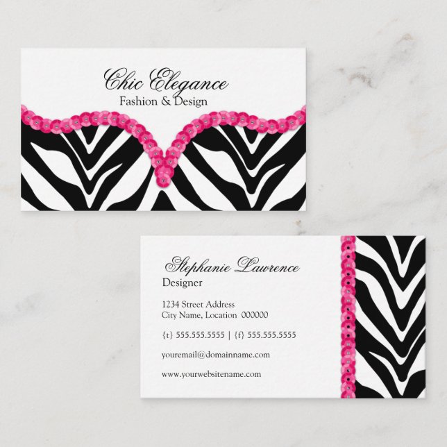 Elegant Zebra Pattern Sequin Look Business Card (Front/Back)