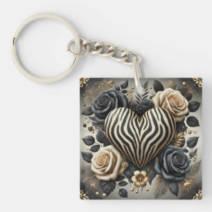 Elégant Zebra Print Heart & Rose
