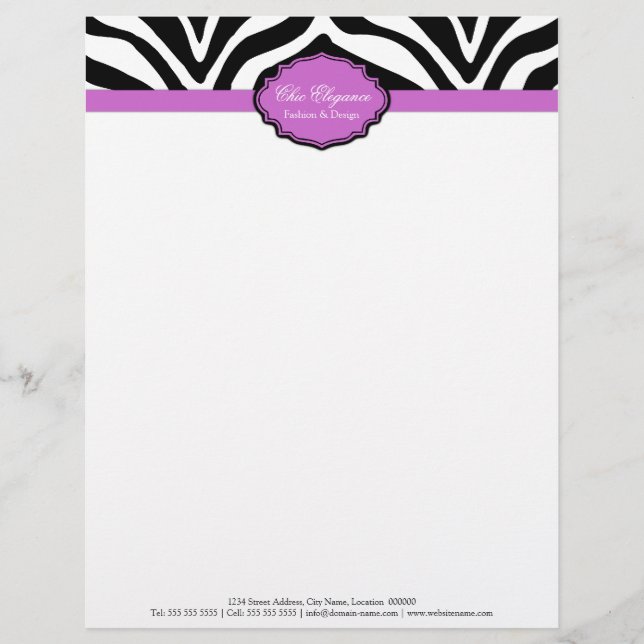 Elegant Zebra Print Letterhead (Front)