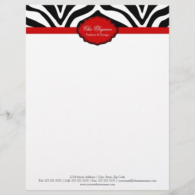 Elegant Zebra Print Letterhead (Front)