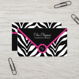 Elegant Zebra Print & Pink Lace Business Card