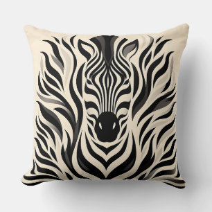 Elegant Zebra Stripe Design with Monochrome Waves Throw Pillow