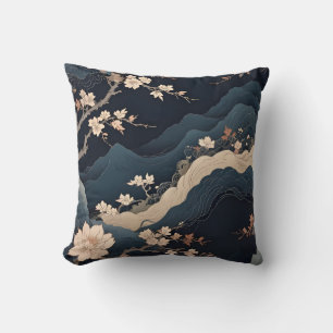 Elegant Zen Cherry Blossom and Mountain Throw Pill Pillow