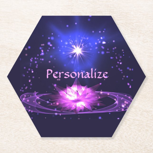 Elegant Zen Purple Crystal Lotus Flower  Paper Coaster (Front)