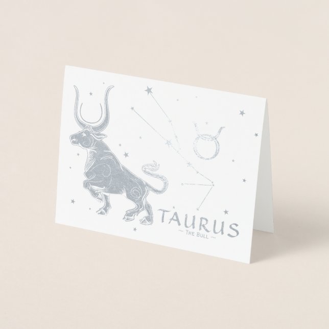 Elegant Zodiac Astrology | Taurus Birthday Silver Foil Card (Front)