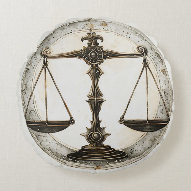 Elegant Zodiac Libra Symbol Round Pillow (Front)