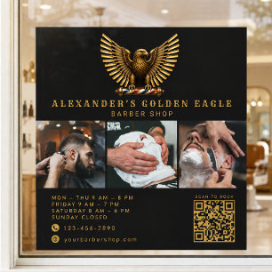 ElegantBarber Shop Golden Eagle Qr Code Logo Window Cling