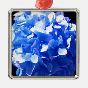 ElegantCobalt blue floral elegant hydrangeas Metal Ornament
