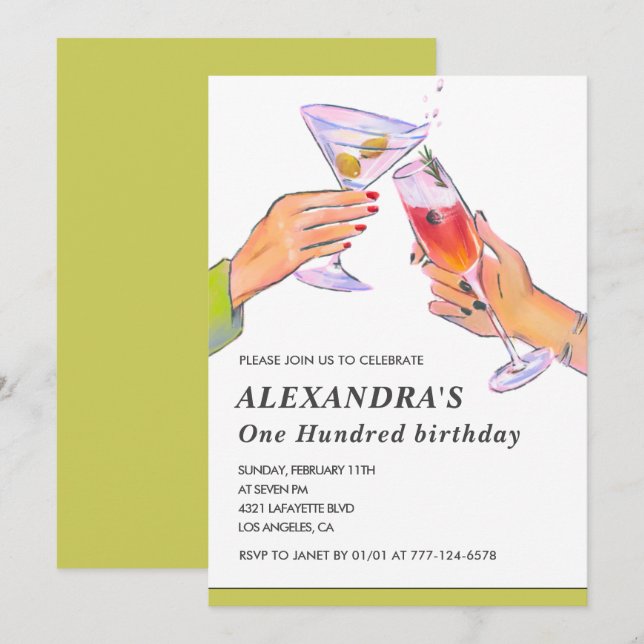 Élégante 100e anniversaire invitations Cocktail Pa (Devant / Derrière)