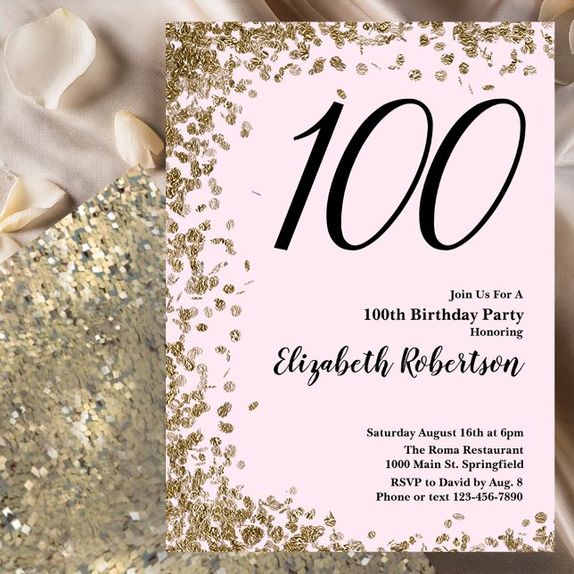 Élégante 100e Invitation Anniversaire Pink Gold Se (Créateur téléchargé)