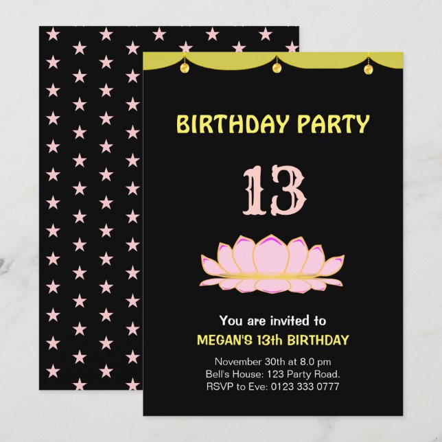Élégante 13ème anniversaire de fête Invitation (Devant / Derrière)