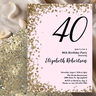 Élégante 40e anniversaire Invitation Pink Gold Seq
