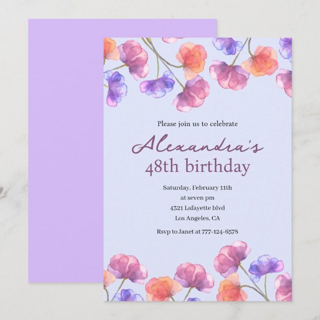 Elégante 48ème invitations Boho Floral Chic (Devant / Derrière)