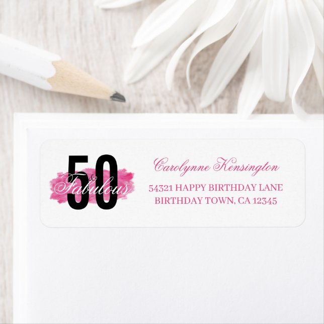 Elégante 50e Anniversaire rose Aquarelle Adresse (En situation)
