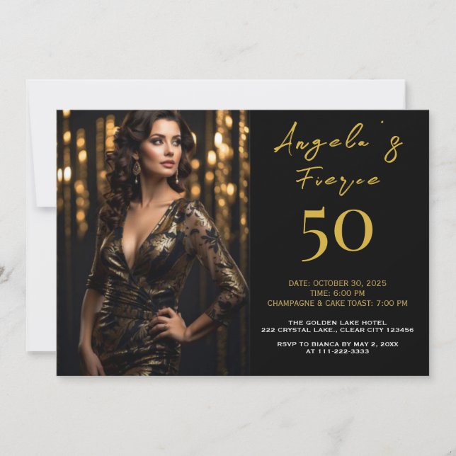 Élégante 50e Invitation Black and Gold (Devant)