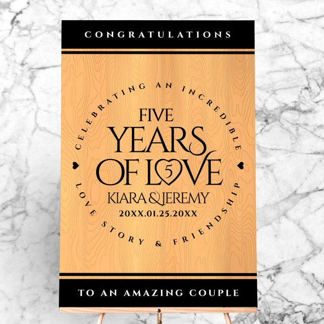 Élégante 5ème anniversaire de Mariage de bois (Elegant 5th Wood Wedding Anniversary Acrylic Sign Cover Photo)