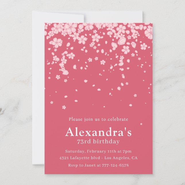 Elégante 73e anniversaire invitations Pink Floral (Devant)
