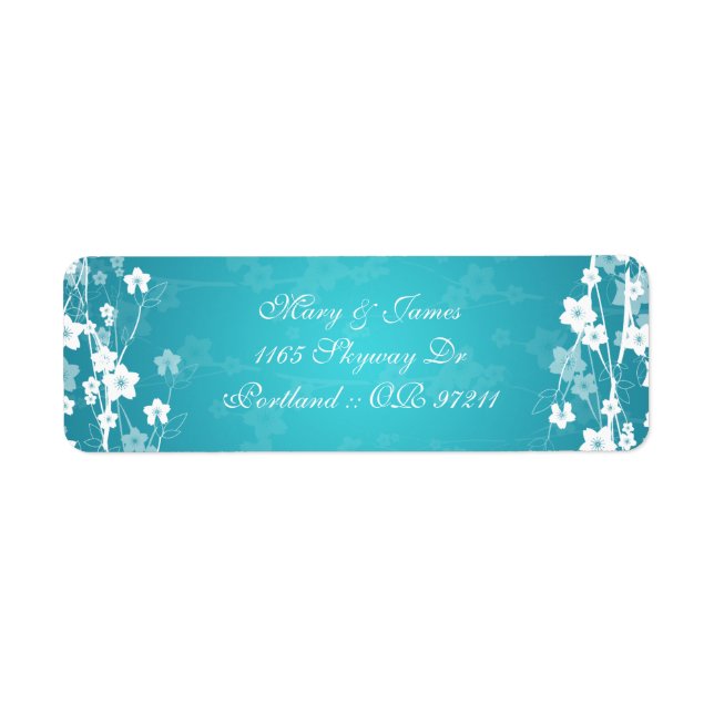 Élégante Adresse de mariage Cerise Blossom Bleu (Devant)