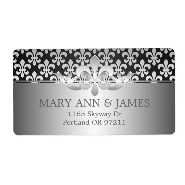 Élégante Adresse De Mariage Fleur De Lis Noir (Devant)