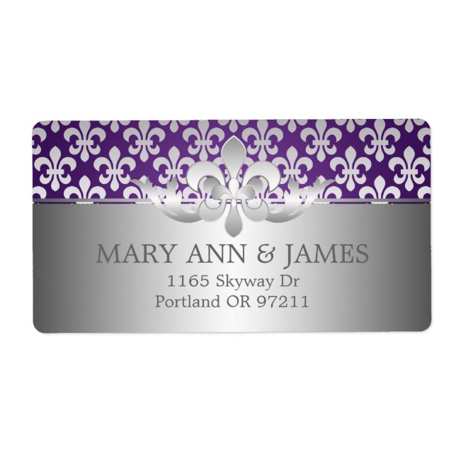 Élégante Adresse De Mariage Fleur De Lis Purple (Devant)
