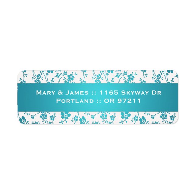 Élégante adresse de mariage Floral Pattern Aqua Bl (Devant)