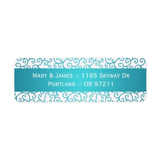 Élégante adresse de mariage Motif Aqua Blue (Devant)