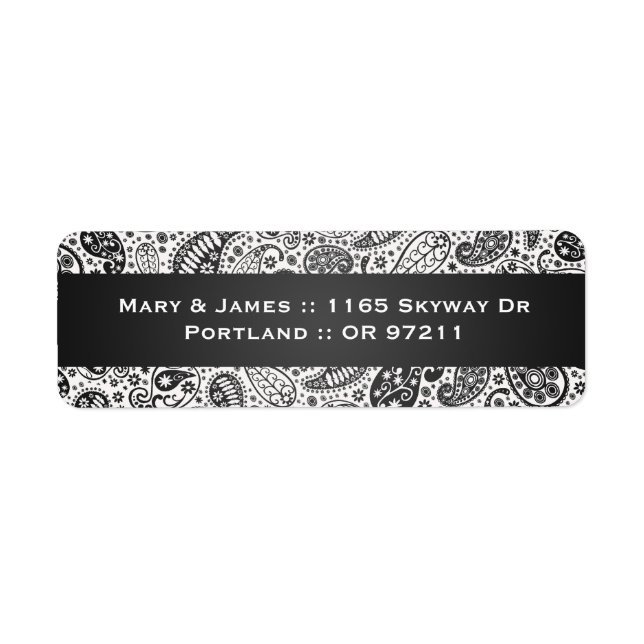 Élégante adresse de mariage Paisley Motif Noir (Devant)