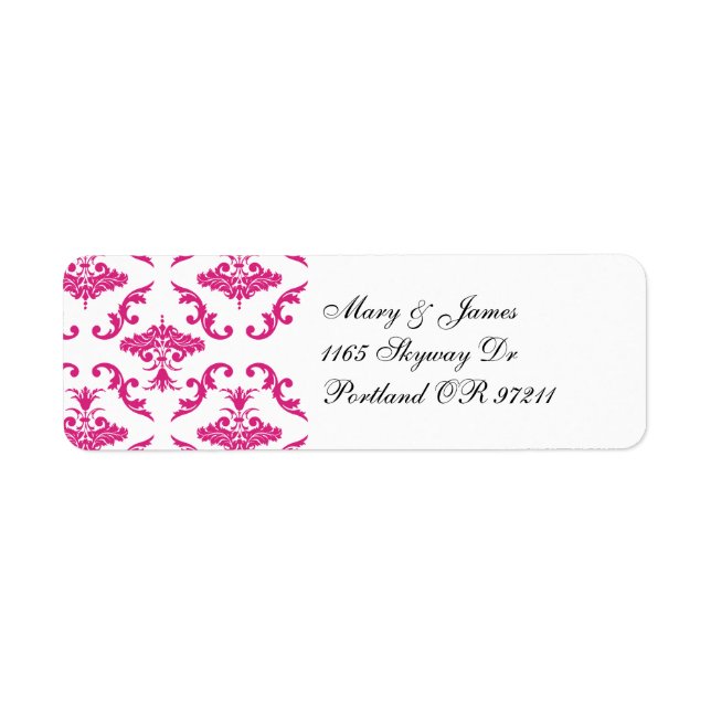 Élégante adresse de mariage rose Damask (Devant)