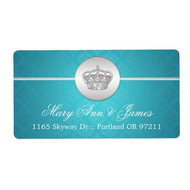 Élégante adresse de mariage Royal Crown Blue (Devant)