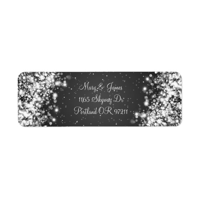 Élégante Adresse de mariage Sparkling Wave Black (Devant)